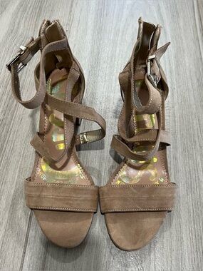 Circus by Sam Edelman Taupe Suede Multi-Strap Block Heel Sandals - Women